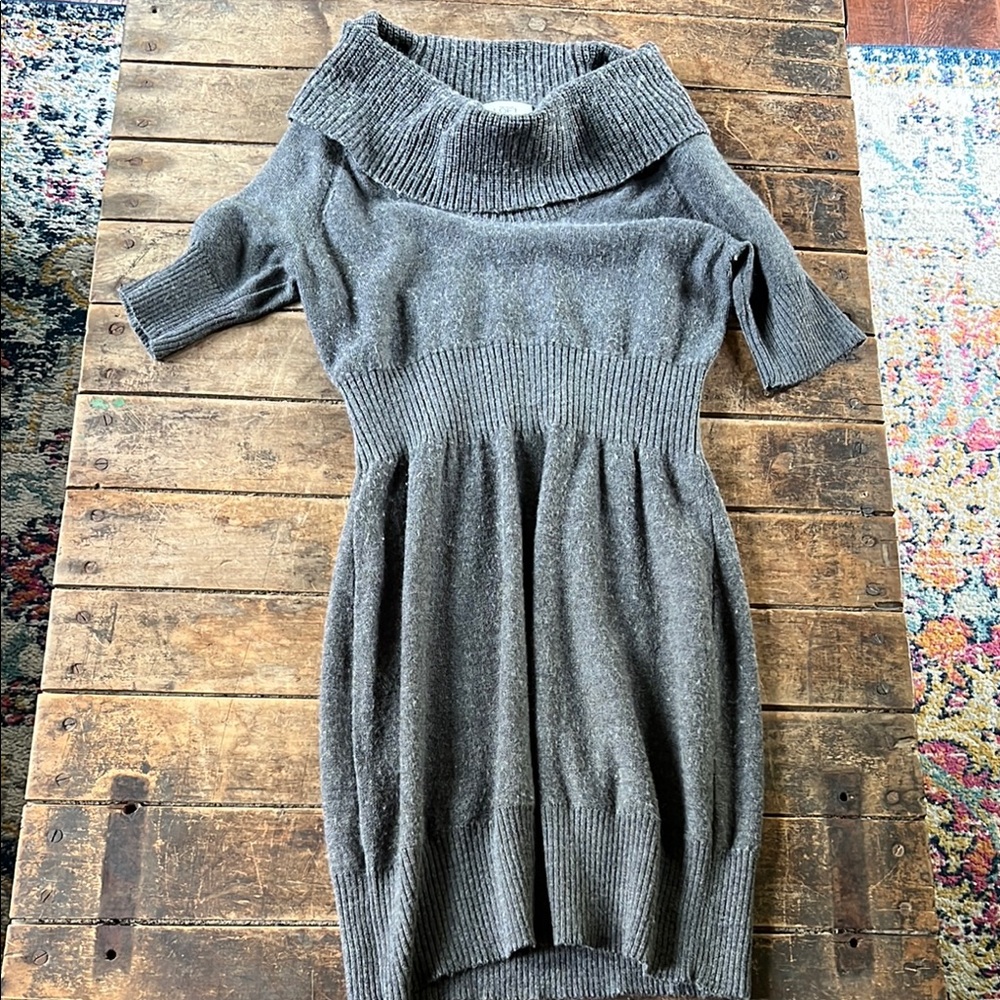 Gray Cowl Neck Sweater Dress